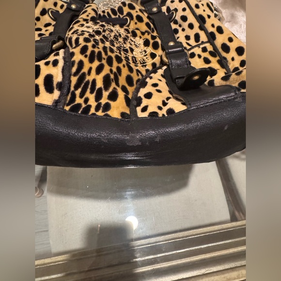 Vintage Juicy Couture Leopard Print Daydreamer Velour Bag Black y2k - Picture 7 of 17
